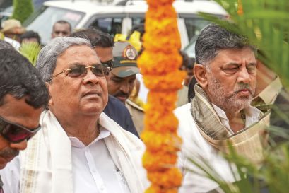 Karnataka Chief Minister Siddaramaiah and his deputy DK Shivakumar at Vidhana Soudha, Bengaluru, June 27, 2025