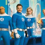 Ebon Moss-Bachrach, Pedro Pascal, Vanessa Kirby, and Joseph Quinn in The Fantastic Four
