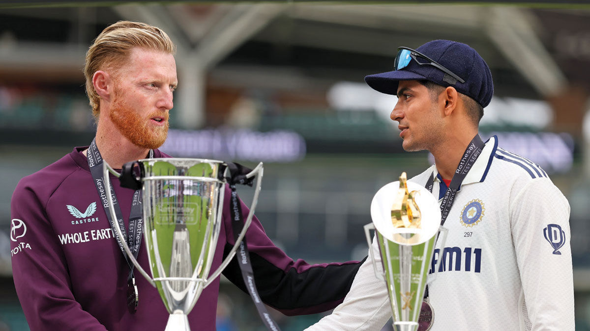 Ben Stokes and Shubman Gill with the Anderson-Tendulkar Trophy, August 4, 2025