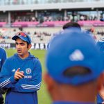Gautam Gambhir at a team meeting on Day 2 of the fourth Test against England, Manchester, July 24, 2025