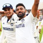 Shubman Gill and Mohammed Siraj celebrate India’s victory in the fifth Test against England at the Oval, August 4, 2025