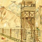 A drawing of Yol Camp watchtower and Dhauladhar range by Ottone Menato