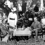 Indian servants attend to General RG Woodthorpe and his guest W Groves in Bangalore sometime in the late 19th century