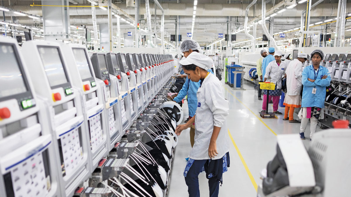 Workers at a mobile phone manufacturing plant in Sriperumbudur, Tamil Nadu 
