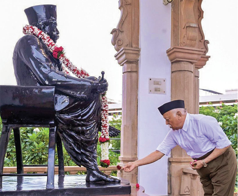 RSS Sarsanghchalak Mohan Bhagwat paystribute to founder and first Sarsanghchalak KB Hedgewar on Vijayadashami, Nagpur, October 12, 2024