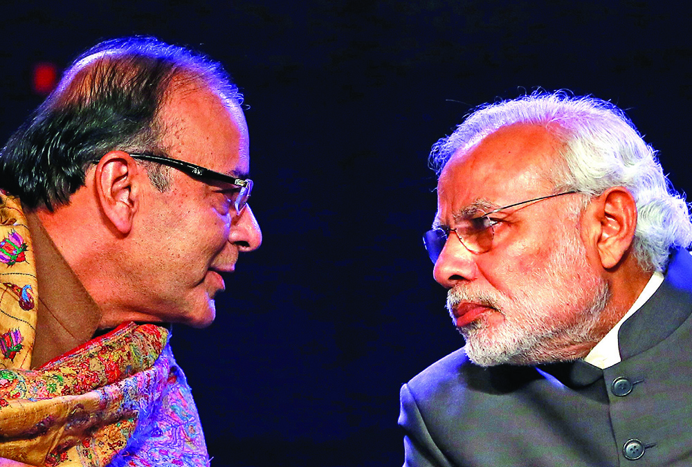 Modi and Arun Jaitley at the Global Business Summit, New Delhi, January 16, 2015